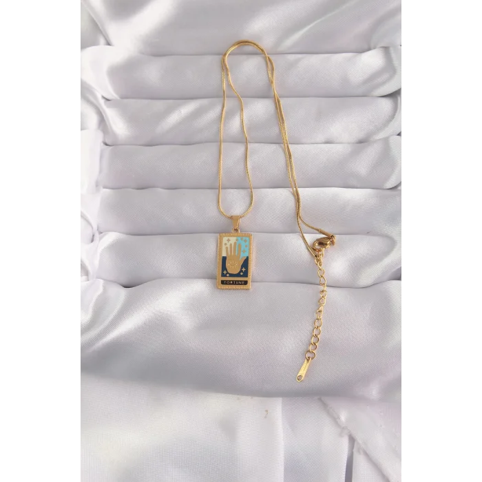 316L Çelik Gold Renk Karışık Mineli El Figür Tarot Kolye