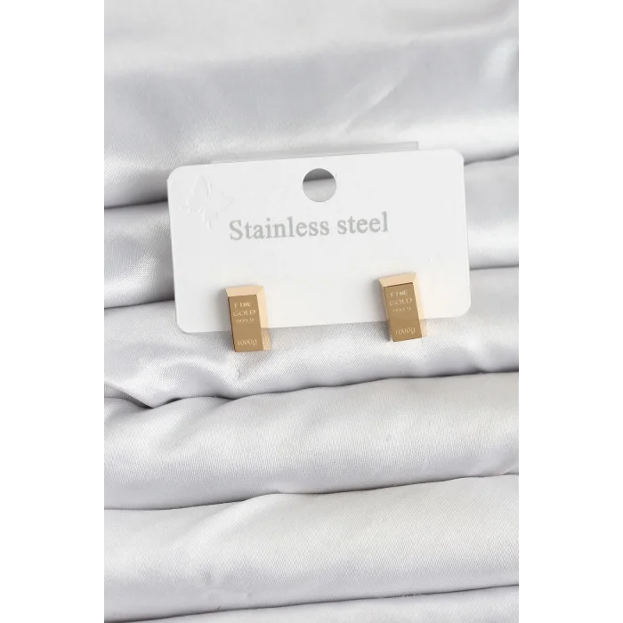 316L Çelik Gold Renk Külçe Altın Model Kadın Küpe