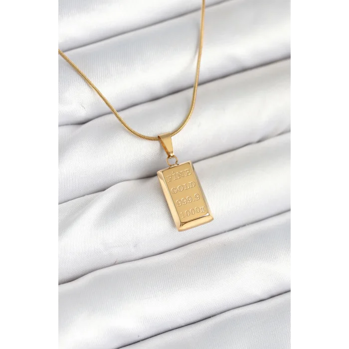 316L Çelik Gold Renk Külçe Altın Model Kolye