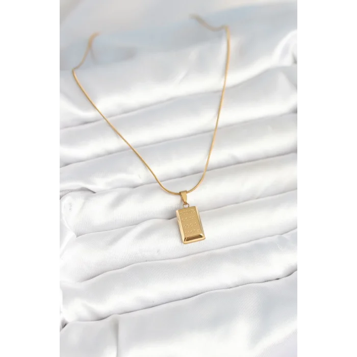 316L Çelik Gold Renk Külçe Altın Model Kolye