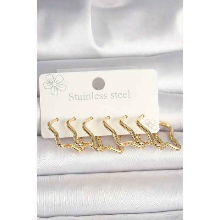 316L Çelik Gold Renk Yıldız Model Kadın Küpe Seti