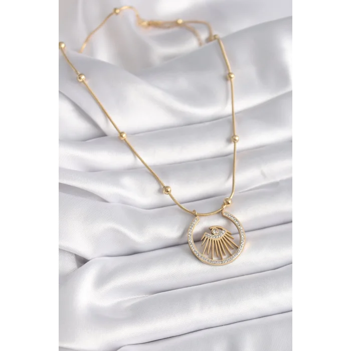 316L Çelik Gold Renk Zirkon Taşlı Göz Model Kadın Kolye