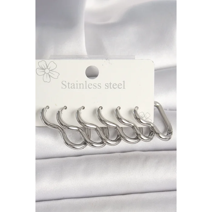 316L Çelik Gümüş Renk Kalp Model Kadın Küpe Seti