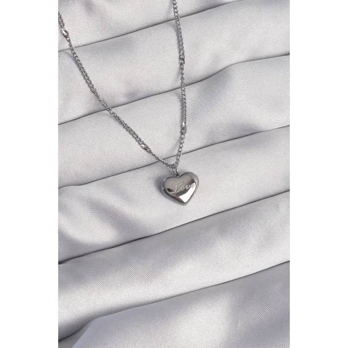 316L Çelik Gümüş Renk Kalp Model Love Kolye