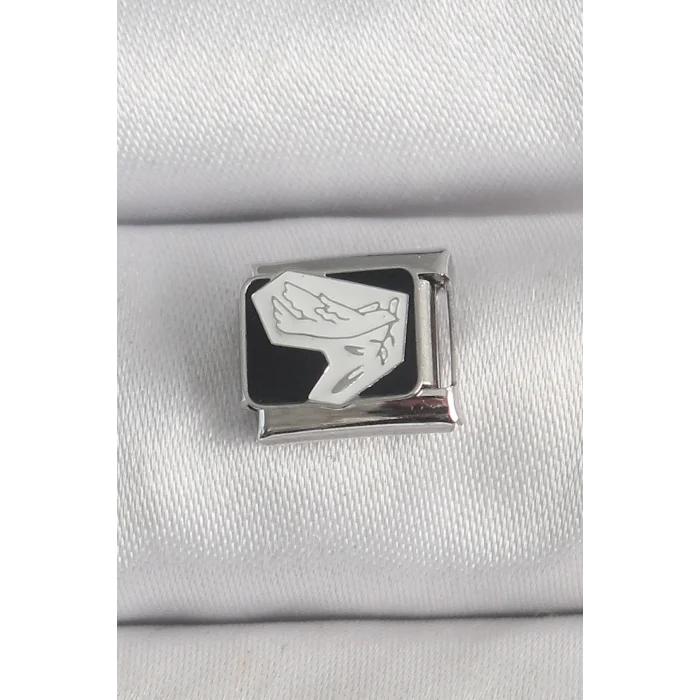 316L Çelik Gümüş Renk Siyah Beyaz Kuş İşlemeli Nomination Charm