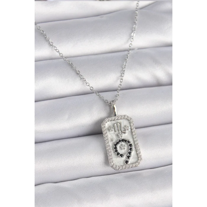 316L Çelik Gümüş Renk Zincir Akrep Burcu Zirkon Taşlı Kadın Kolye