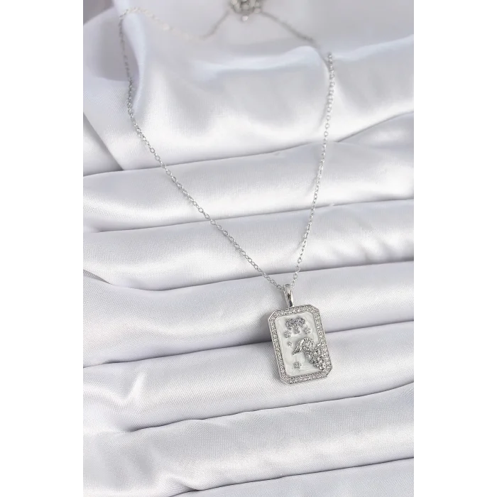 316L Çelik Gümüş Renk Zincir Koç Burcu Zirkon Taşlı Kadın Kolye