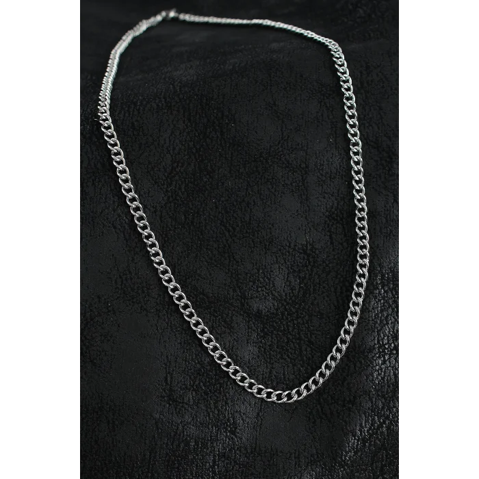 316L Çelik Klasik Oval Zincir Model Gümüş Renk Erkek Kolye