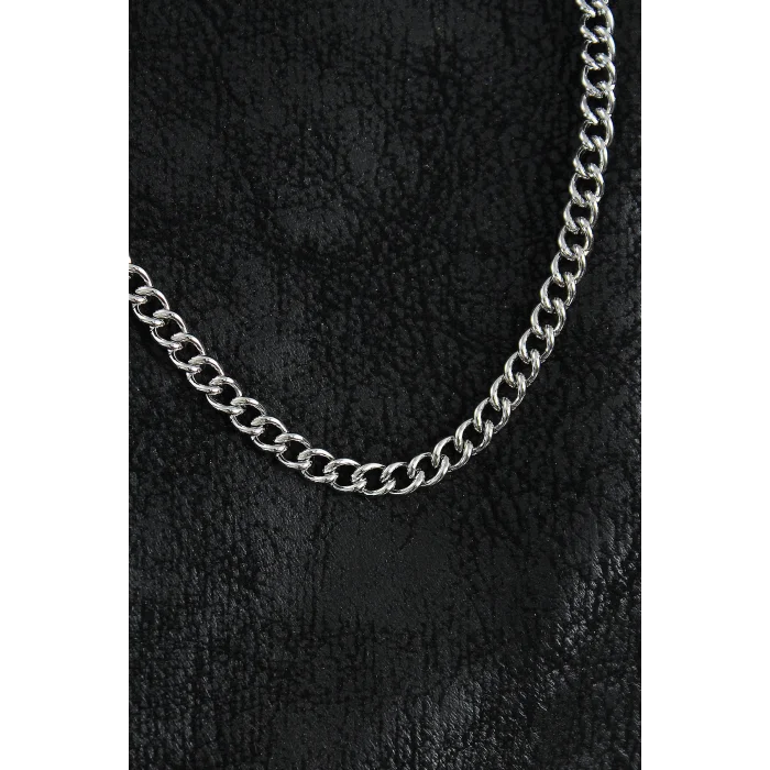 316L Çelik Klasik Oval Zincir Model Gümüş Renk Erkek Kolye