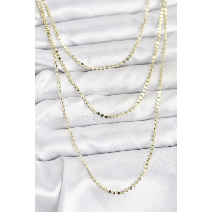316L Çelik Zincir Gold Renk Ezme Zincir Model 3lü Kadın Kolye