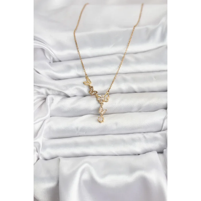 316L Çelik Zincir Gold Renk Kelebek Model Kadın Kolye