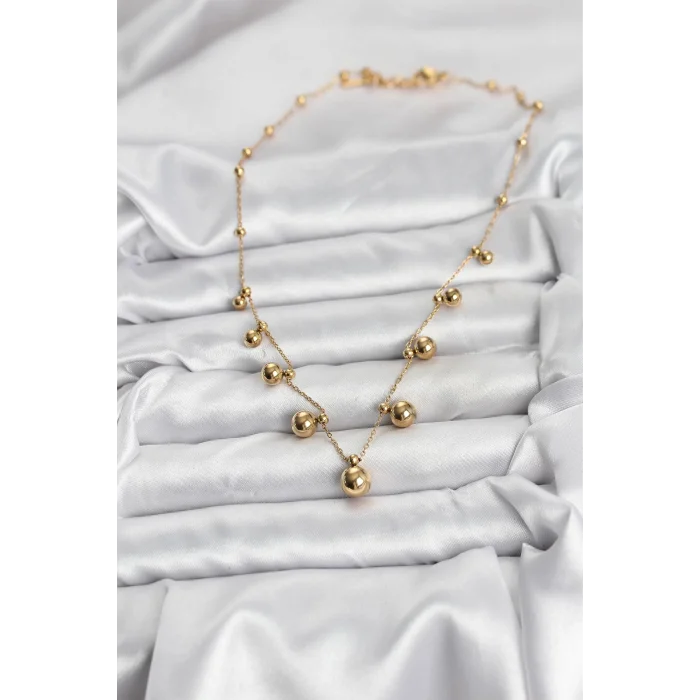 316L Çelik Zincir Gold Renk Topçuklu Kolye
