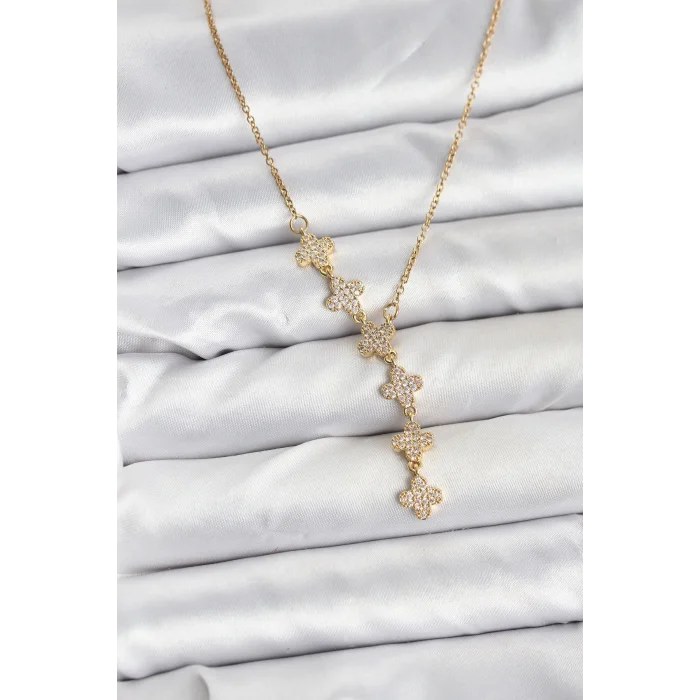 316L Çelik Zincir Gold Renk Yonca Model Kadın Kolye