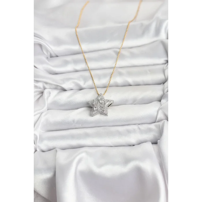 316L Çelik Zincir Gold Renk Zincirli Gümüş Yıldız Model Kadın Kolye