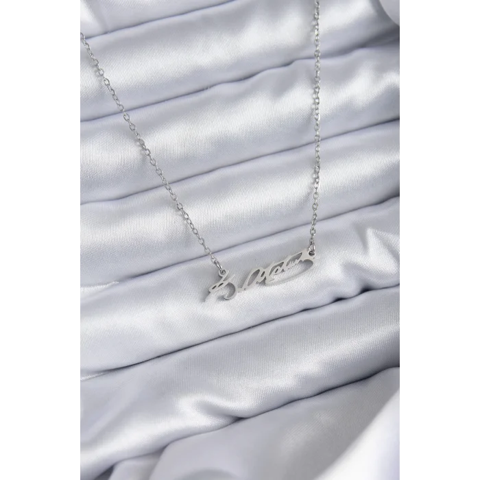 316L Çelik Zincir Gümüş Renk Atatürk İmza Figür Kadın Kolye