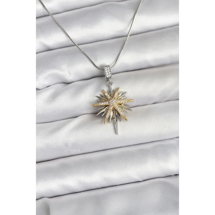 316L Çelik Zincir Gümüş Renk Kutup Yıldızı Model Kadın Kolye