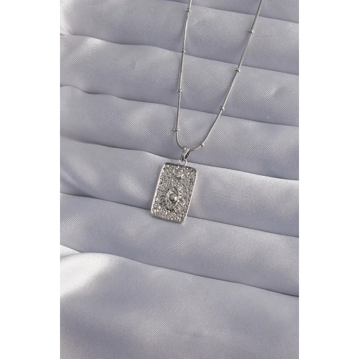 316L Çelik Zincir Gümüş Renk Lazer İşlemeli Göz Figür Tarot Kolye