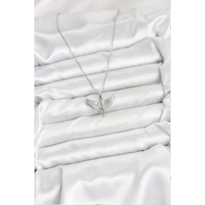 316L Çelik Zincir Gümüş Renk Melek Model Kadın Kolye