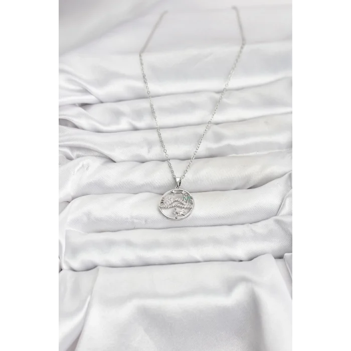 316L Çelik Zincir Gümüş Renk Şans Kolyesi Model Zirkon Taşlı Kadın Kolye