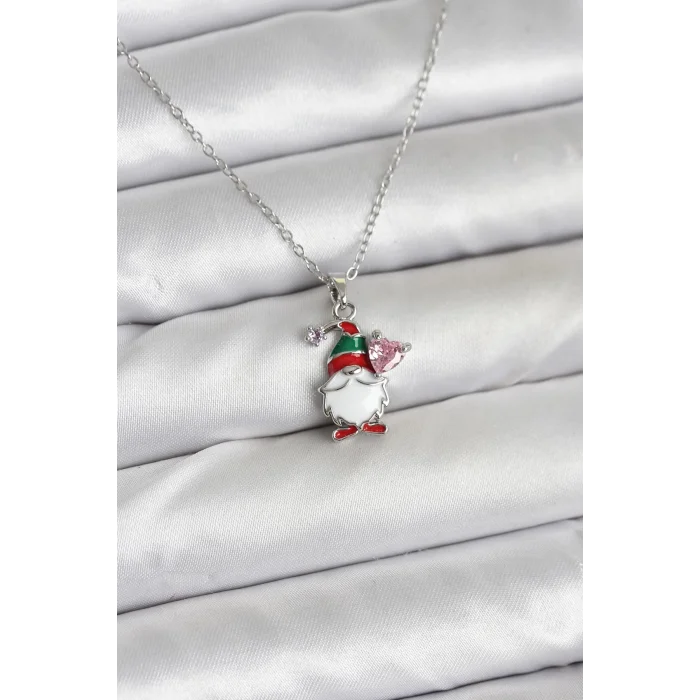 316L Çelik Zincir Gümüş Renk Yılbaşı Teması Kadın Kolye