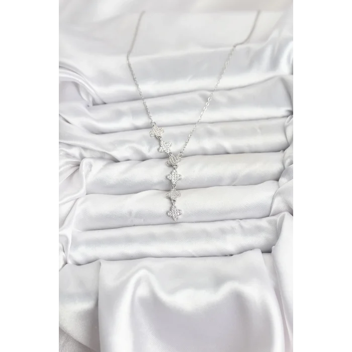 316L Çelik Zincir Gümüş Renk Yonca Model Kadın Kolye