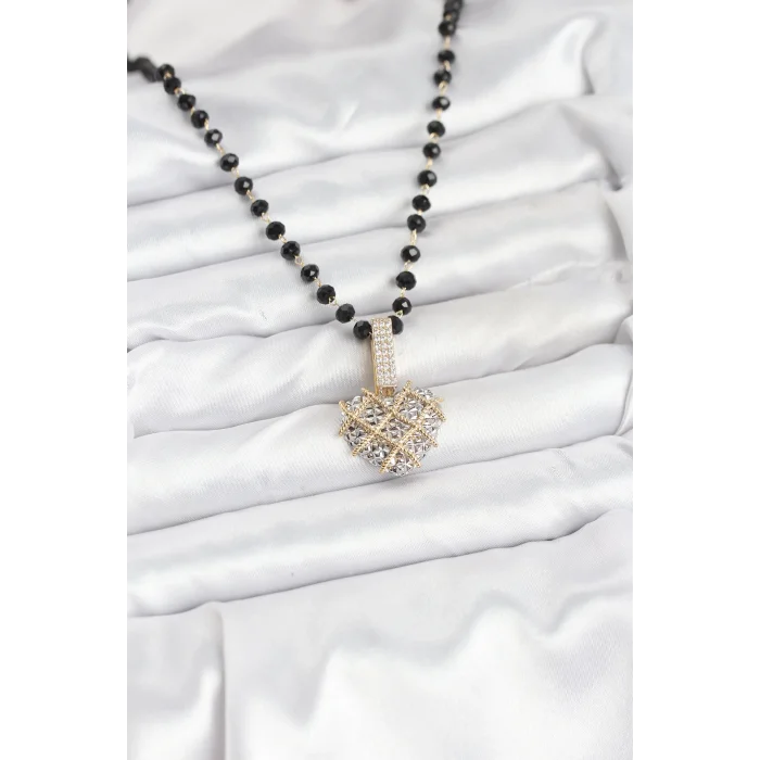 316L Çelik Zincir Kristal Boncuklu Kalpli Kadın Kolye