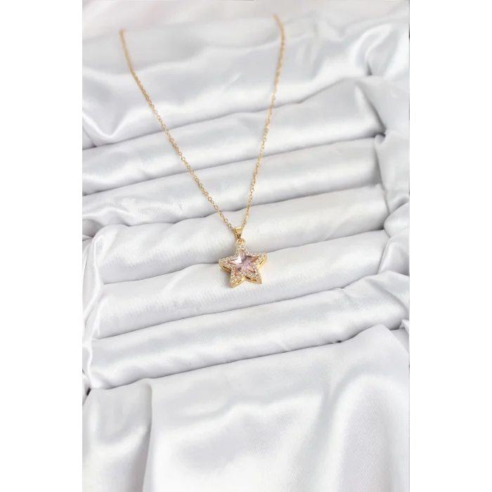 316L Çelik Zincir Pembe Taşlı Yıldız Model Kadın Kolye
