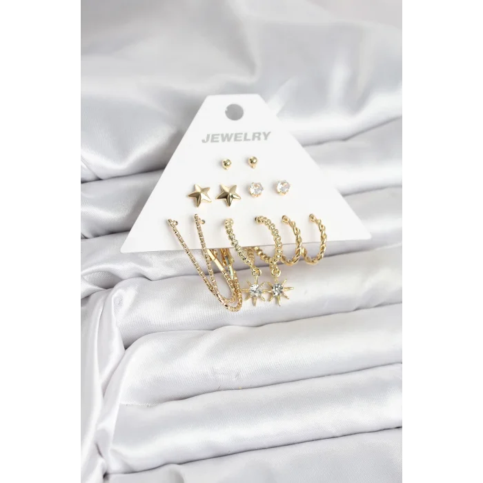 6 Çift Kadın Küpe Seti Gold Renk