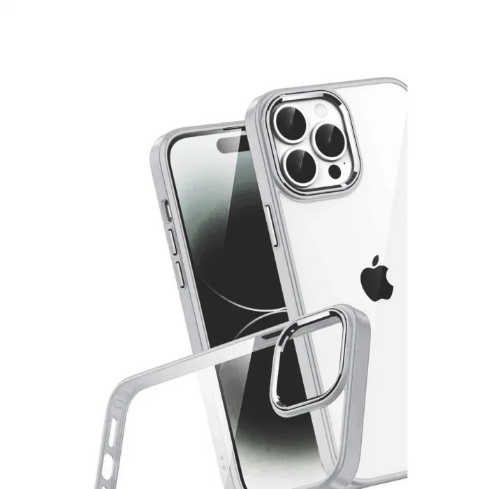Apple İphone 15 Pro Max Razer Lensli Silikon - Gümüş