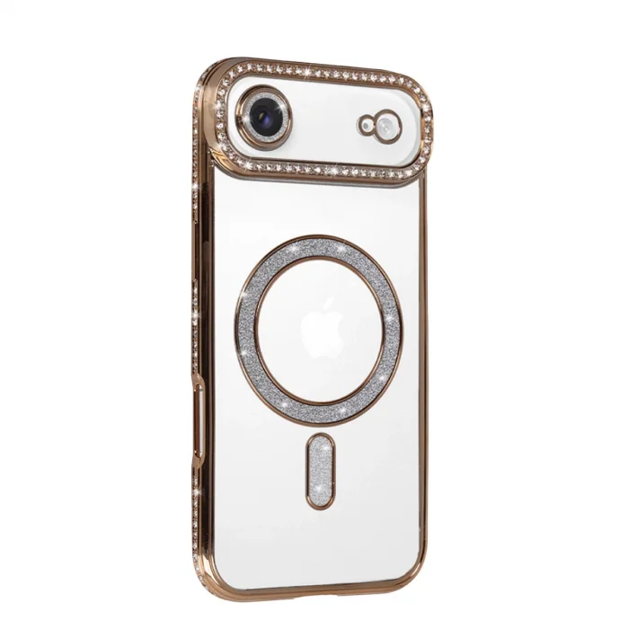 Apple İphone 17 Air Joke Simli Magneticsafe Kılıf - Gold