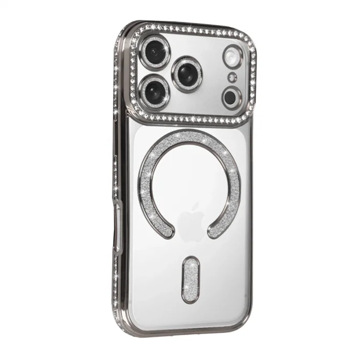 Apple İphone 17 Pro Joke Simli Magneticsafe Kılıf - Gümüş