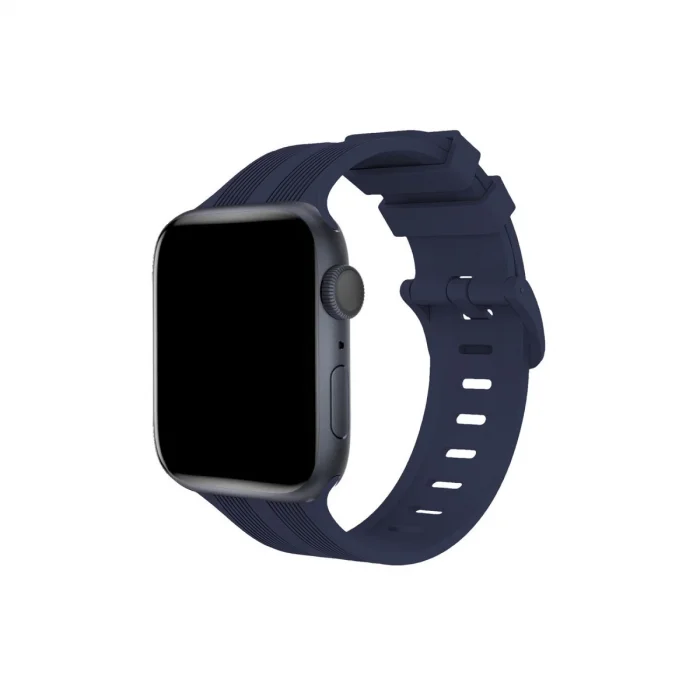 Apple Watch 38mm Kr408 Çizgili Silikon Kordon - Lacivert