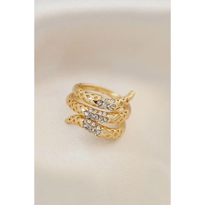 Ayarlamalı Altın Renk Metal Zirkon Taşlı Yüzük