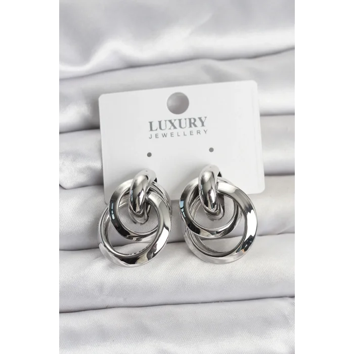 Gümüş Renk Halka Model Pirinç Kadın Küpe