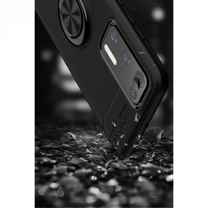 Huawei P40 Kılıf Range Yüzüklü Silikon - Siyah-kırmızı