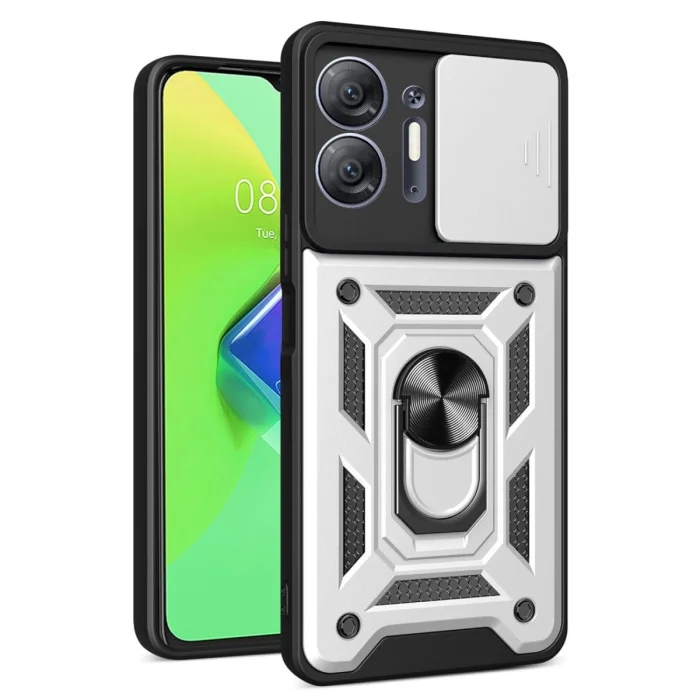 İnfinix Hot 30 5g Kılıf Pars Lens Yüzüklü Silikon - Gümüş