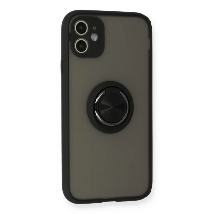 İphone 11 Kılıf Montreal Yüzüklü Silikon Kapak - Siyah