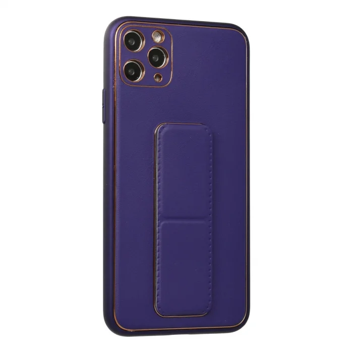 İphone 11 Pro Max Kılıf Coco Deri Standlı Kapak - Mor