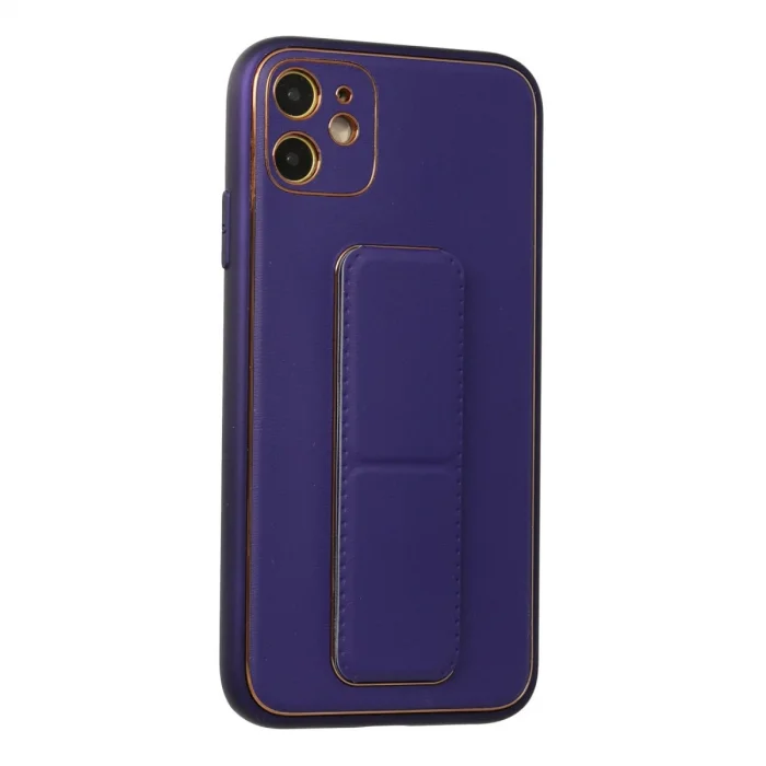 İphone 12 Kılıf Coco Deri Standlı Kapak - Mor