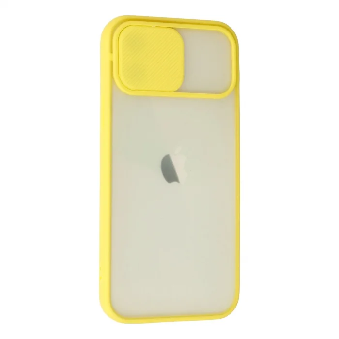 İphone 12 Kılıf Palm Buzlu Kamera Sürgülü Silikon - Sarı