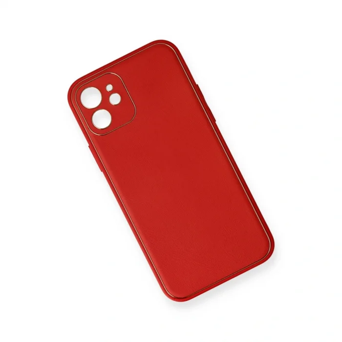 İphone 12 Mini Kılıf Coco Deri Silikon Kapak - Kırmızı