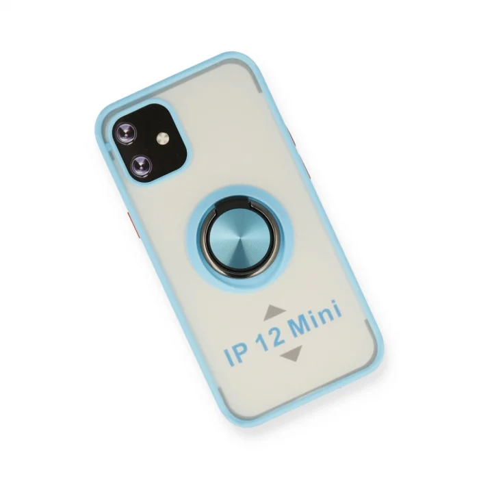 İphone 12 Mini Kılıf Montreal Yüzüklü Silikon Kapak - Buz Mavi