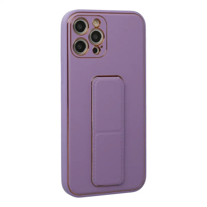 İphone 12 Pro Kılıf Coco Deri Standlı Kapak - Lila