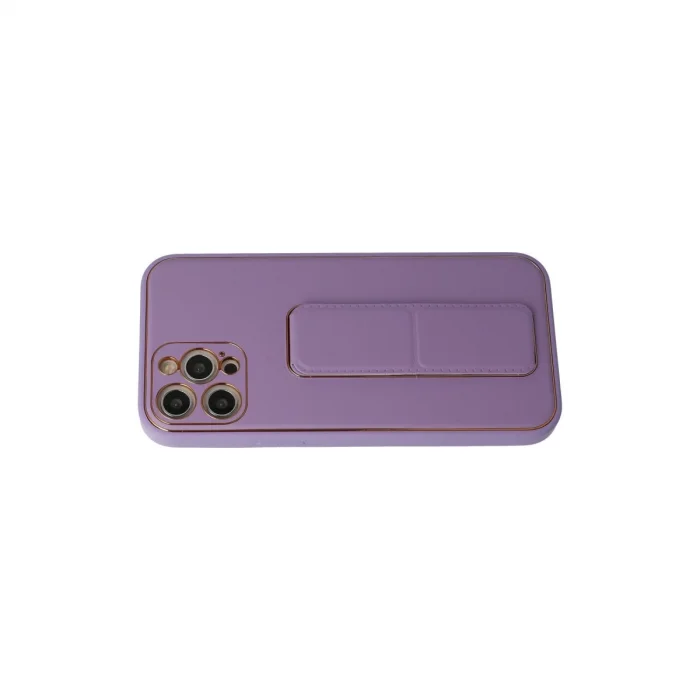 İphone 12 Pro Kılıf Coco Deri Standlı Kapak - Lila