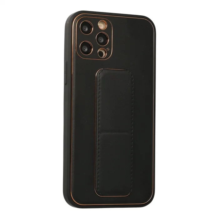 İphone 12 Pro Kılıf Coco Deri Standlı Kapak - Siyah