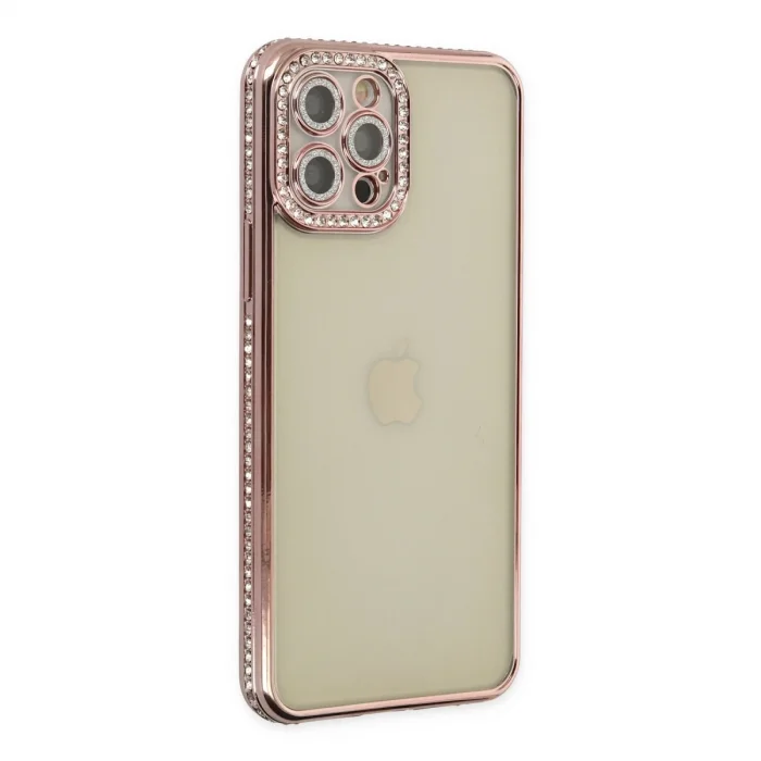 İphone 12 Pro Kılıf Joke Taşlı Silikon - Pembe