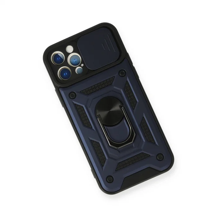 İphone 12 Pro Kılıf Pars Lens Yüzüklü Silikon - Lacivert