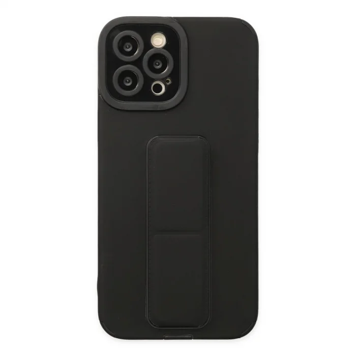 İphone 12 Pro Max Kılıf Mega Standlı Silikon - Siyah
