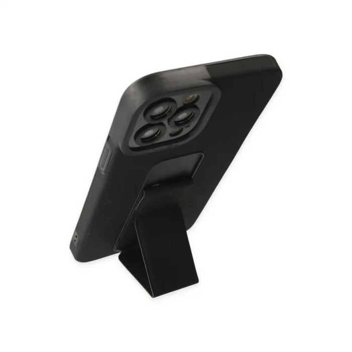 İphone 12 Pro Max Kılıf Mega Standlı Silikon - Siyah