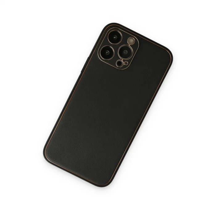 İphone 14 Pro Kılıf Coco Deri Silikon Kapak - Siyah